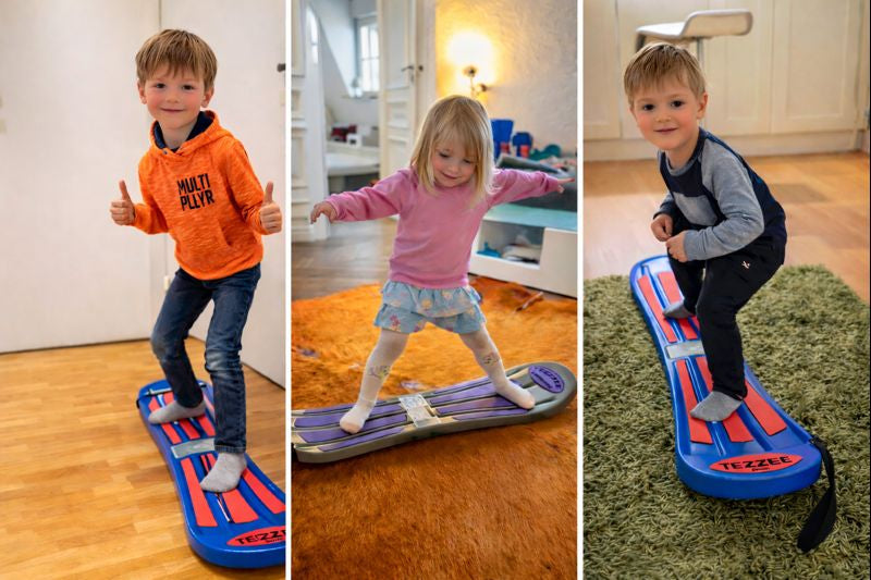 Schneepause zuhause überbrücken: Snowboard-Übungen für Kinder ohne Schnee